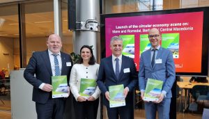 Launch of the OECD scan on circular transition. From left to right: Anders Riise, Oriana Romano, Kostas Gioutikas, Benjamin Bongardt.